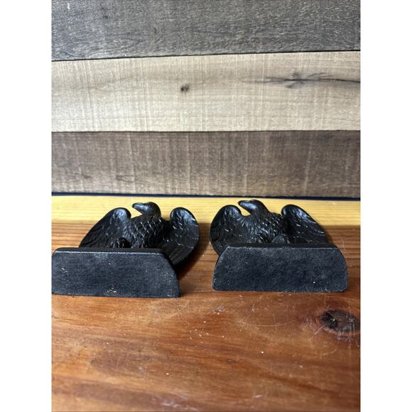 Vintage Pair of Heavy Black Cast Iron American Bald Eagle Book Ends Door Stops - Picture 9 of 9
